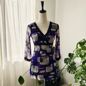 Vintage y2k Geometric Print V Neck Mesh Dress